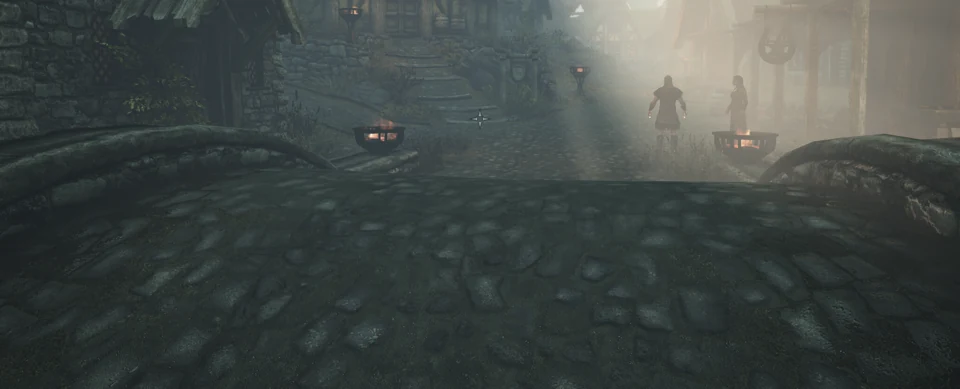 our fork with community shaders, whiterun: 120.3 fps, 1% low 114.4, display latency 10.0 ms. +16.6% fps over native (95% ci +16.4 to +16.9), 5 of 5 runs faster. each side's latency is on its own clock
